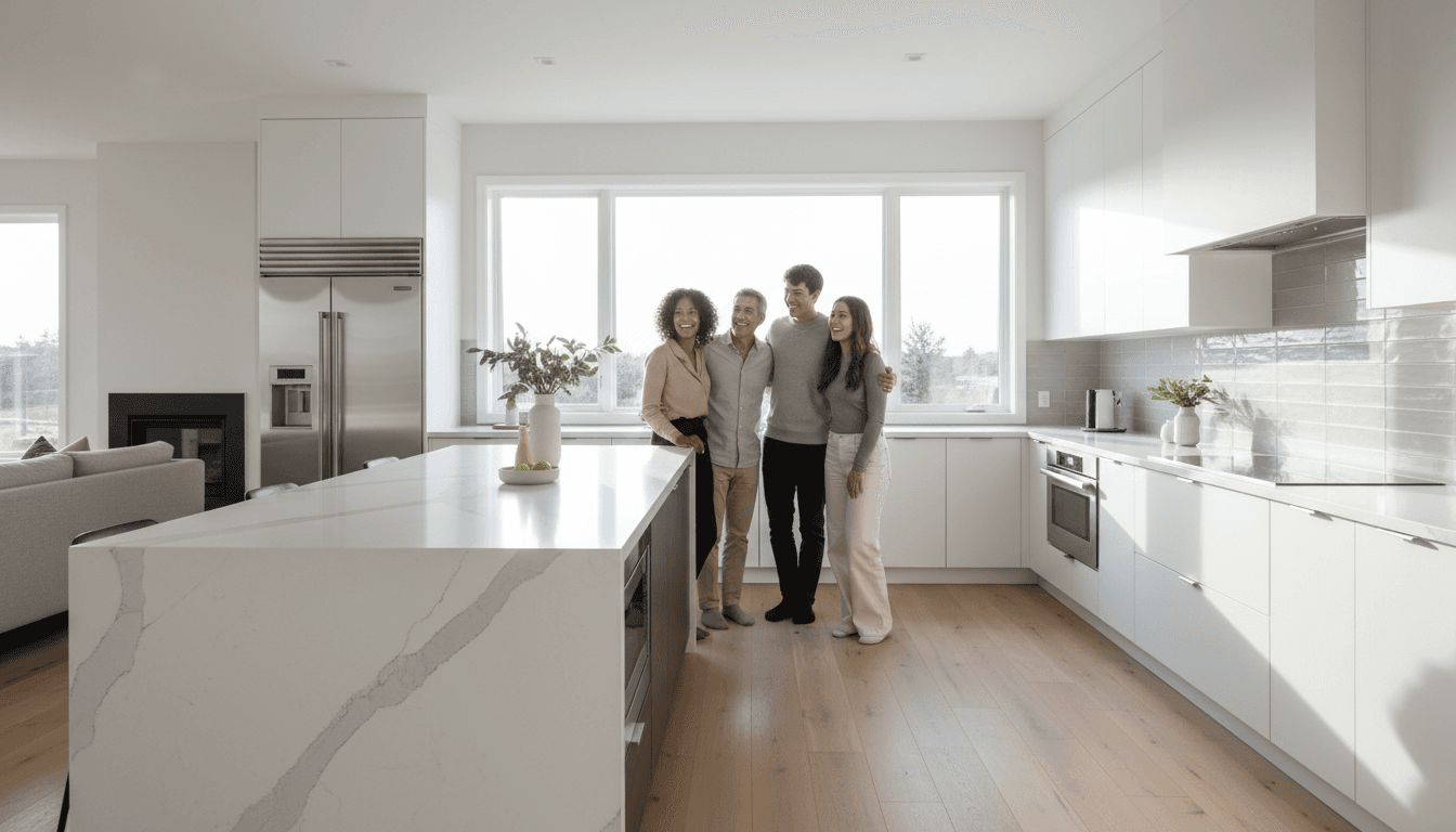 Modern kitchen renovation with new cabinets countertops and stainless steel appliances in bright contemporary space