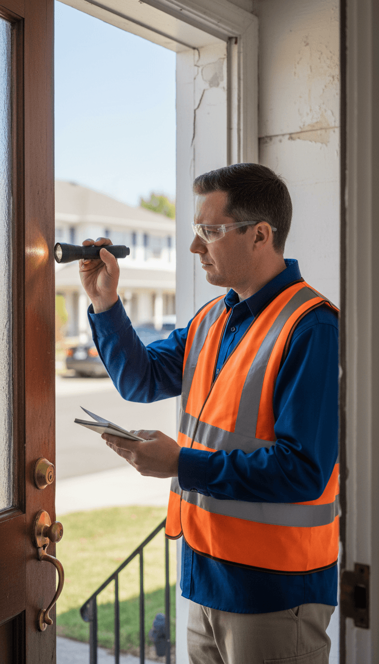 Professional inspector documenting property condition during routine walkthrough inspection